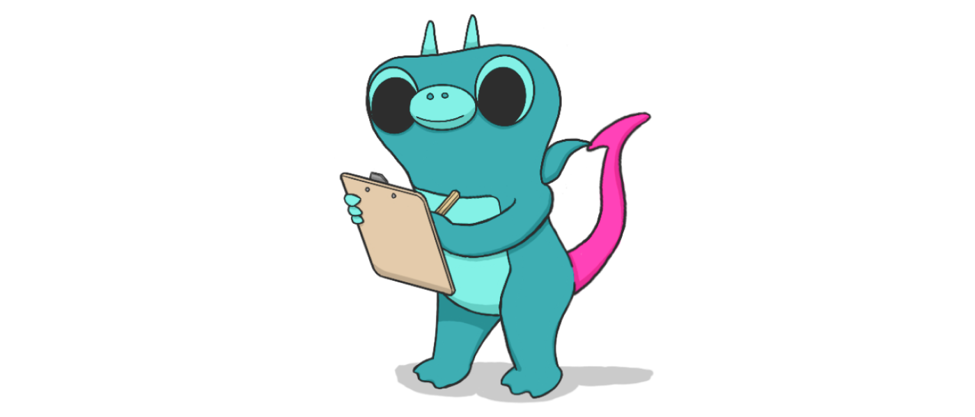 A drawing of Sparky the boldstart mascot holding a clipboard.