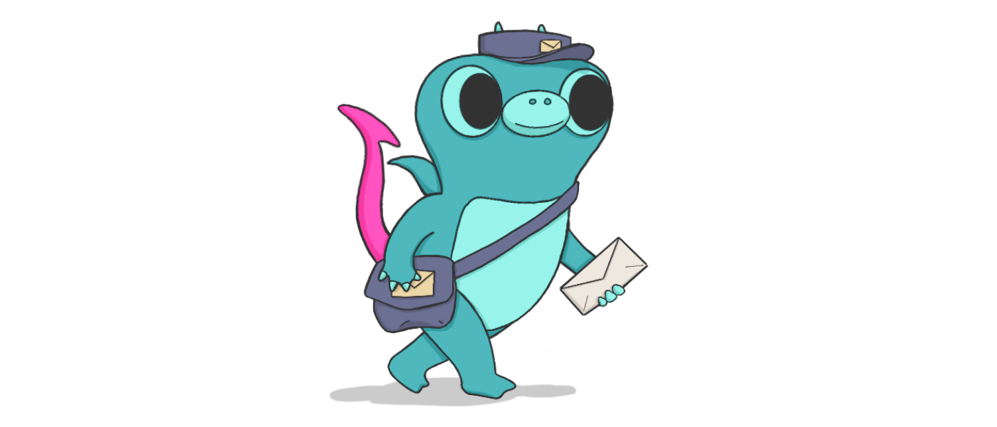 A drawing of Sparky the boldstart mascot dressed as a courier.