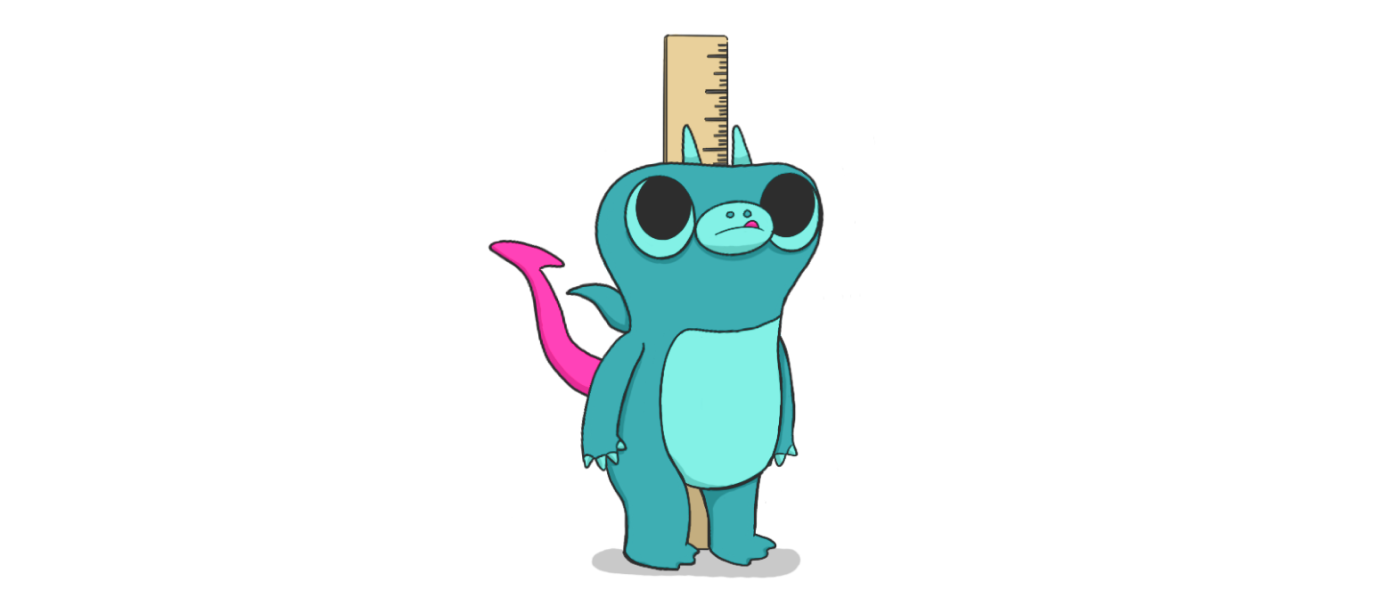 A drawing of Sparky the boldstart mascot standing against a height measure.
