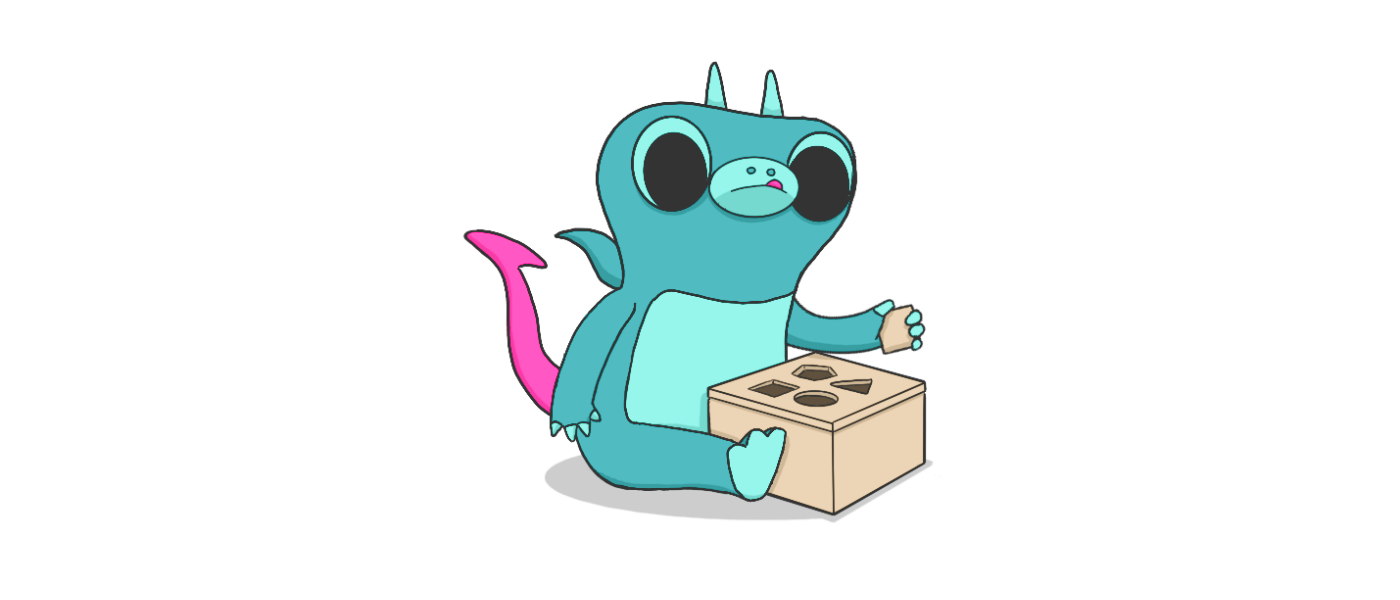 A drawing of Sparky the boldstart mascot using a shape sorting toy.